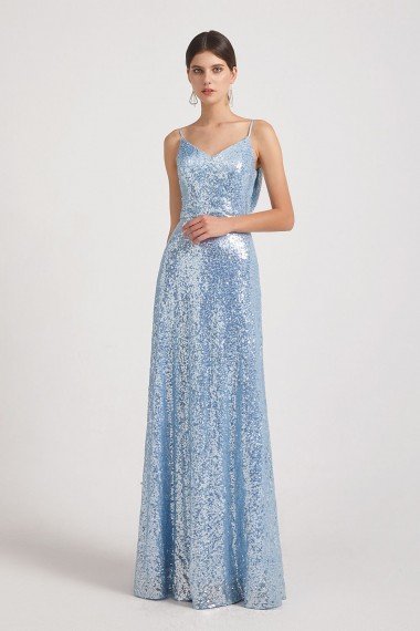 Spaghetti Straps V-Neck Backless Sequin Bridesmaid Dress UK