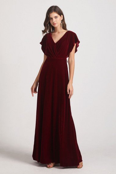 Velvet Flutter Sleeve Bridesmaid Dress with Open Back UK