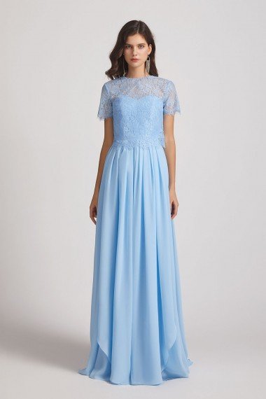 Jewel Short Sleeves Chiffon Lace Bridesmaid Dress UK