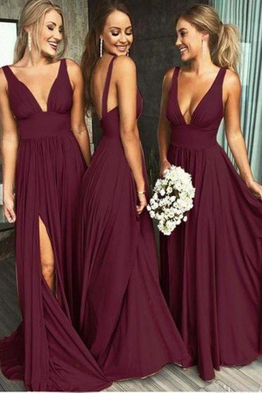 Burgundy Gold Long Spandex Sexy Bridesmaid Dress UK