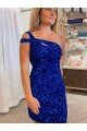 Fuchsia Sheath One Shoulder Sleeveless Short Velvet Sequin Prom Dress UK